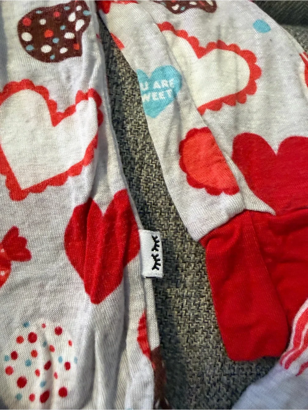 Little Sleepies Red/Gray Heart Candy Cuties Print Pajama Set Bamboo VGUC size 3T